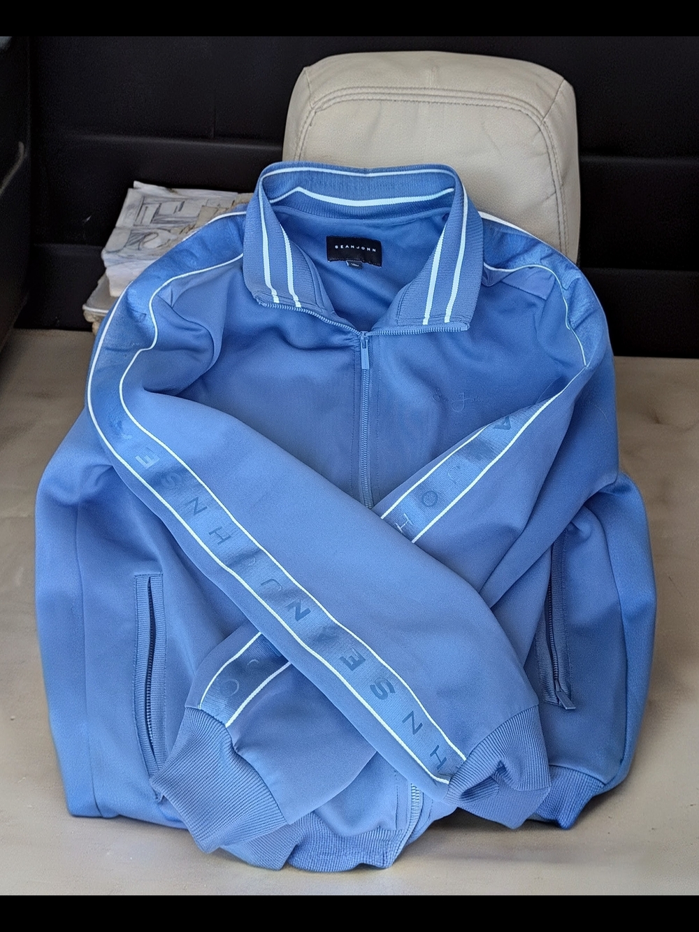 Sean John Men's Logo Taping Neoprene Track Jacket